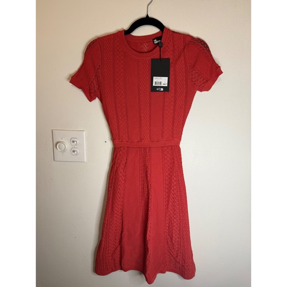 The Kooples Dresses & Skirts - The Kooples Red Knit Lace Midi Dress Romantic Net Stitches Size 1 (Small) NWT